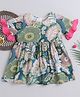 Many frocks & Cotton Half Sleeves Floral Printed Dress - Green