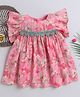 Many frocks & Cotton Flutter Sleeves Floral Printed Dress - Pink