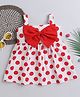 Many frocks & Crepe Sleeveless Polka Dots Printed & Bow Applique Detailed Dress - White & Red