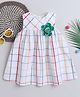 Many frocks & Crepe Sleeveless Checked Printed & Floral Applique Detailed Dress - White