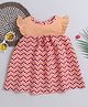 Many frocks & Cotton Frill Sleeves Polka Dots & Chevron Printed Dress - Peach
