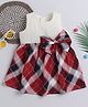 Many frocks & Cotton Sleeveless Checked Printed & Bow Applique Detailed Dress - Cream & Red