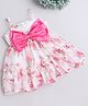 Many frocks & Georgette Sleeveless Floral Printed Bow Applique Detailed & Pearls Embellished Dress - White
