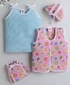 Many frocks & 100% Cotton Pack Of 2 Sleeveless Checked & Wild Animals Printed Jhablas With Cap & Nappy Set - Multi Colour