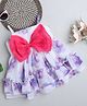 Many frocks & Georgette Sleeveless Floral Printed & Bow Applique Detailed Dress - White