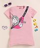 Little Marine Cotton Blend Half Sleeves Unicorn & Cute Girl Text Printed Dress - Pink