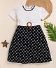 Little Marine Cotton Blend Half Sleeves Polka Dots Printed Fit & Flared Dress - White & Black