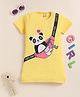 Little Marine Cotton Blend Half Sleeves Panda & Cute Girl Text Printed Dress - Yellow
