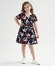 Little Marine Cotton Half Sleeves Swirl Leaves Printed Fit & Flared Dress - Multi Colour