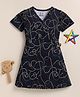 Little Marine Cotton Blend Half Sleeves Ropes Printed Dress - Navy Blue