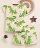 Little Marine Cotton Blend Half Sleeves Dinosaurs Printed Tee With Coordinating Shorts Set - Off White