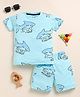 Little Marine Cotton Blend Half Sleeves Sharks Printed Tee With Coordinating Shorts Set - Light Turquoise
