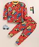 Little Marine Cotton Knit Full Sleeves Vehicles Printed Coordinating Night Suit Set - Dark Red