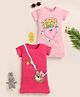 Little Marine Cotton Blend Pack Of 2 Half Sleeves Extra Sweet Text & Teddy Bear Sling Bag Printed Dresses - Magenta & Pink