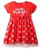 Babyhug Cotton Knit Half Sleeves Frock With Star Print & Bow Applique - Red