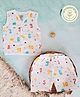 A Toddler Thing 100% Muslin Organic Cotton Sleeveless Nemericals Printed Jabla & Coordinating Shorts Set - White
