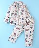Enfance Core Cotton Woven Full Sleeves Animal  Printed Coordinating Night Suit Set - Cream