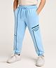 Arias Cotton Looper Knit Full Length Text Printed Lounge Pant with Tape Detailing - Aqua Blue