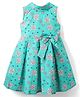 Rassha Cotton Sleeveless Floral Printed Bow Applique Dress - Sea Green