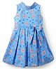 Rassha Cotton Sleeveless Floral Printed Bow Applique Dress - Light Blue