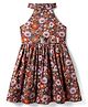 Rassha Cotton Sleeveless Floral Printed Dress - Brown