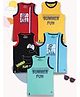 3PIN Cotton Single Jersey Pack Of 5 Sleeveless Summer Fun Text & Dinosaur Printed Tees - Multi Colour