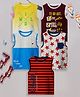 3PIN Cotton Single Jersey Pack of 5 Sleeveless Striped & Stars Printed Tees - Multi Colour