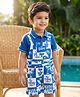 Babyhug Single Jersey Knit Dungaree & Half Sleeves Polo T-Shirt With Beach Theme Print - Blue & White