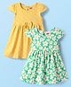 Babyhug Single Jersey Knit Cap Sleeves Frocks with Polka Dot & Floral Print Pack of 2 - Yellow & Green