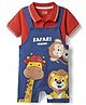 Babyhug Single Jersey Knit Half Sleeves Polo T-Shirt & Dungaree With Animal Print - Red & Blue