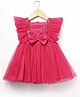 Mark & Mia Woven Frill Sleeves Party Onesie with Bow Applique - Dark Pink