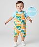 Babyhug Single Jersey Knit Half Sleeves T-Shirt & Dungaree with Beach Print - Light Blue