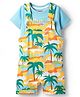 Babyhug Single Jersey Knit Half Sleeves T-Shirt & Dungaree with Beach Print - Light Blue