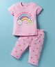 Tango Single Jersey Knit Half Sleeves Night Suit Set with Rainbow & Floral Print - Pink