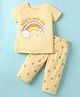 Tango Single Jersey Knit Half Sleeves Night Suit Set with Rainbow & Floral Print - Peach
