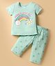 Tango Single Jersey Knit Half Sleeves Night Suit Set with Rainbow & Floral Print - Mint