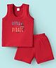 Tango Single Jersey Knit Sleeveless Sando Vest & Shorts Set With Text Print - Red
