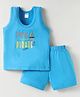 Tango Single Jersey Knit Sleeveless Sando Vest & Shorts Set With Text Print - Blue