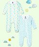 The Mom Store Cotton Knit Pack Of 2 Full Sleeves Elephants & Happy Clouds Printed Sleepsuits - Multi Colour