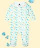 The Mom Store Full Sleeves Elephants Printed Sleepsuit - White