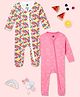 The Mom Store Cotton Knit Pack Of 2 Full Sleeves Unicorn & Fruits Printed Sleepsuits - Multi Colour