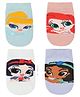 SOCKSXPRESS Cotton Disney Princesses Featuring Pack Of 4 Characters Designed Anti Skid Socks - White Blue Pink & Purple