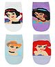 SOCKSXPRESS Cotton Disney Princesses Featuring Pack Of 4 Characters Designed Anti Skid Socks - White Purple & Blue