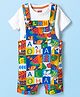 Babyhug Single Jersey Knit Half Sleeves T-Shirt & Dungree With Tropical & Text Print - White