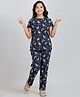 Taatoom Cotton Jersey Knit Half Sleeves Unicorns Printed Coordinating Tee & Pajama Set - Navy Blue