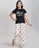 Taatoom Cotton Jersey Knit Half Sleeves Smie Text & Polka Dots Printed Tee Pajama Set - Black