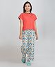 Taatoom Cotton Jersey Half Sleeves Smile Text & Floral Printed Top & Palazzo Set - Red
