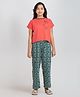 Taatoom Cotton Jersey Half Sleeves Smile Text & Floral Printed Top & Palazzo Set - Red