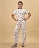 Taatoom Cotton Jersey Half Sleeves Polka Dots Pritned Coordinating Tee & Pajama Set - Off White