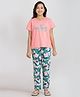 Taatoom Cotton Jersey Knit Half Sleeves Waiting Text & Dinosaurs Printed Tee Pajama Set - Peach